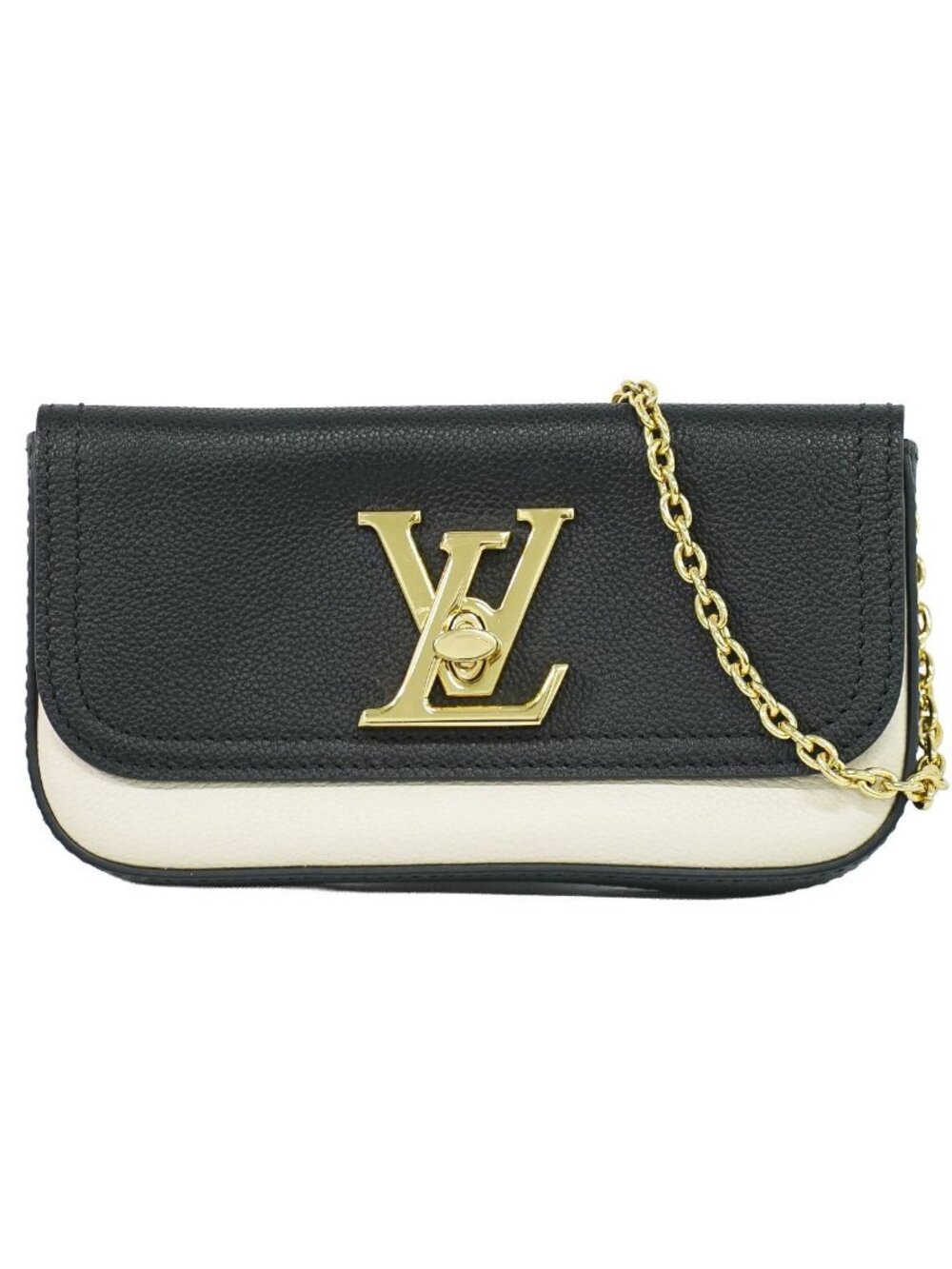 Louis Vuitton LV Lockme Phone Pouch Leather Chain Shoulder Bag Black Ivory